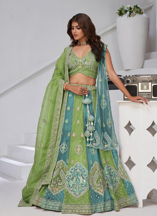 Georgette Green Wedding Wear Zari Embroidery Work Lehenga Choli 385990