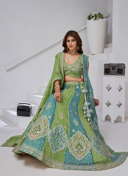 Georgette Green Wedding Wear Zari Embroidery Work Lehenga Choli 385990
