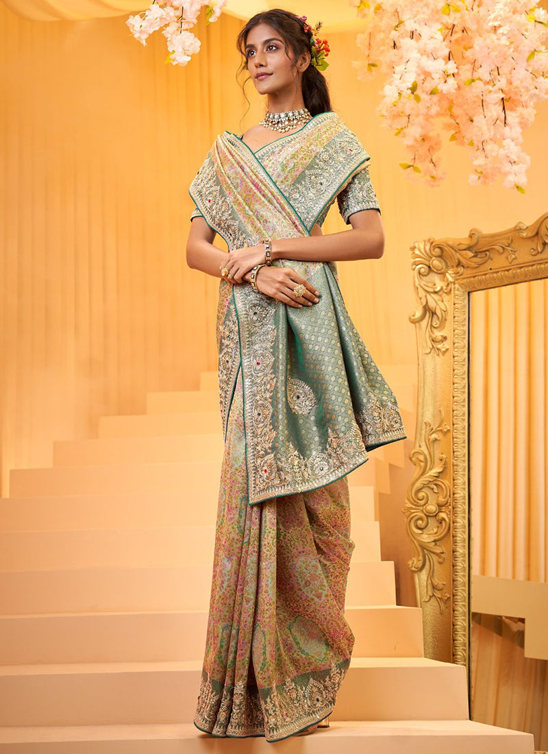 Green Giraffe Viscose Silk Zari Work Wedding Wear Wedding Saree SW715957