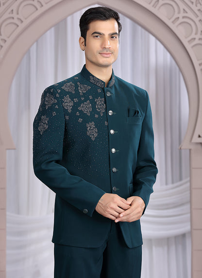 Imported Green Wedding Wear Hand Work Readymade Jodhpuri Suit 385489