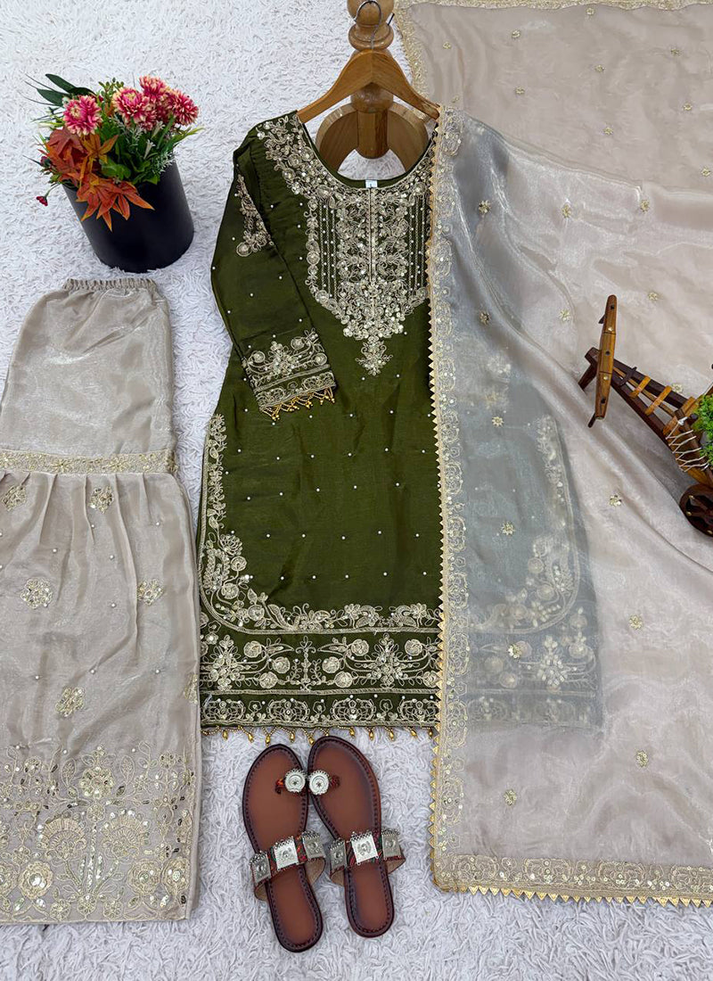 Green Jimmy Choo Silk Zari Work Festival Wear Readymade Sharara Suit SW260800