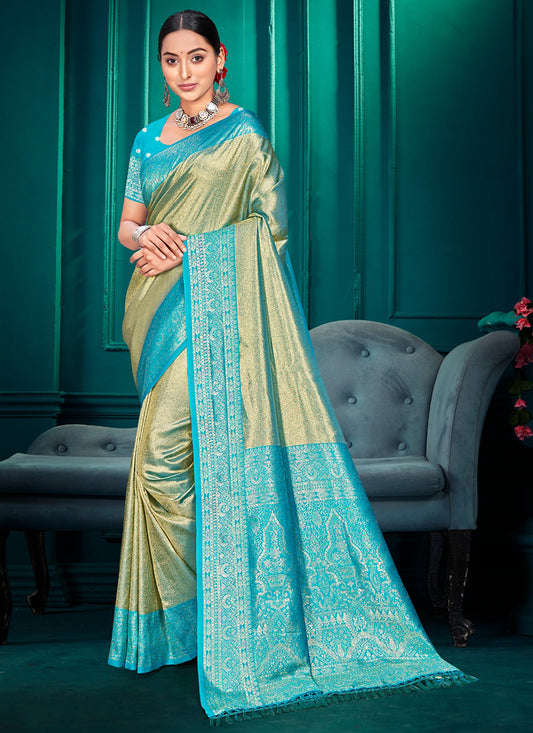 Kanjivaram Silk Green Festival Wear Weaving Work Saree 387996