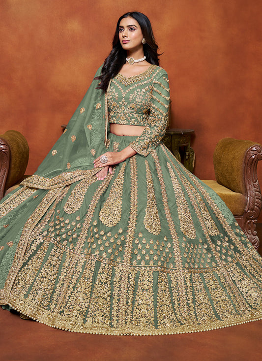 Green Net Embroidery Work Wedding Wear Lehenga Choli SW936775