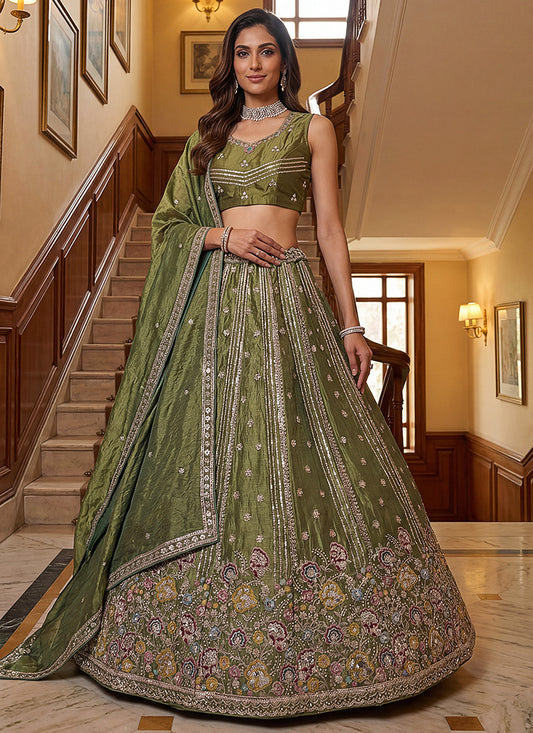 Green Organza Sequins Work  Occasional Wear Lehenga Choli SW130384