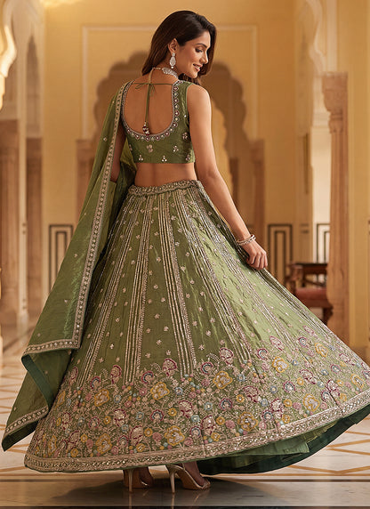 Green Organza Sequins Work  Occasional Wear Lehenga Choli SW130384