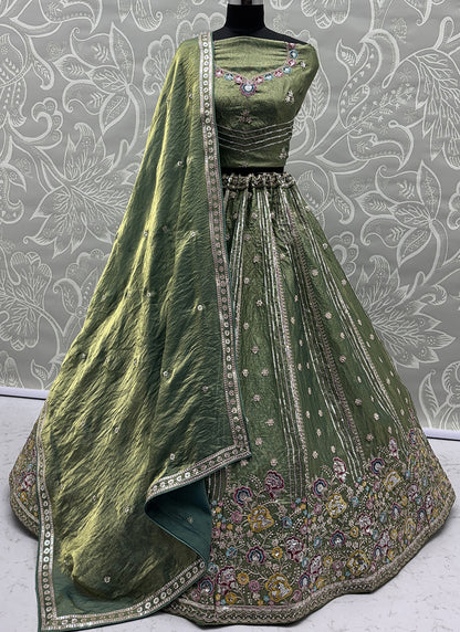 Green Organza Sequins Work  Occasional Wear Lehenga Choli SW130384