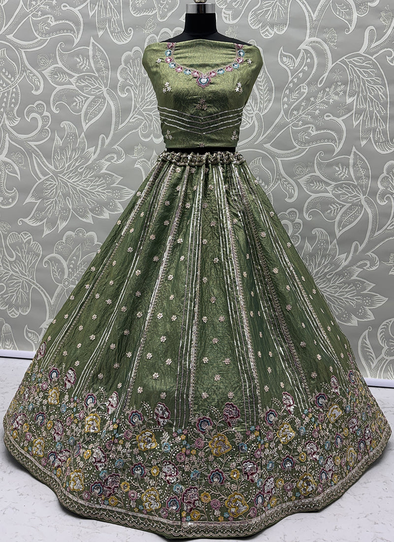 Green Organza Sequins Work  Occasional Wear Lehenga Choli SW130384