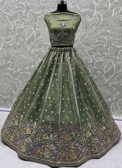Green Organza Sequins Work  Occasional Wear Lehenga Choli SW130384