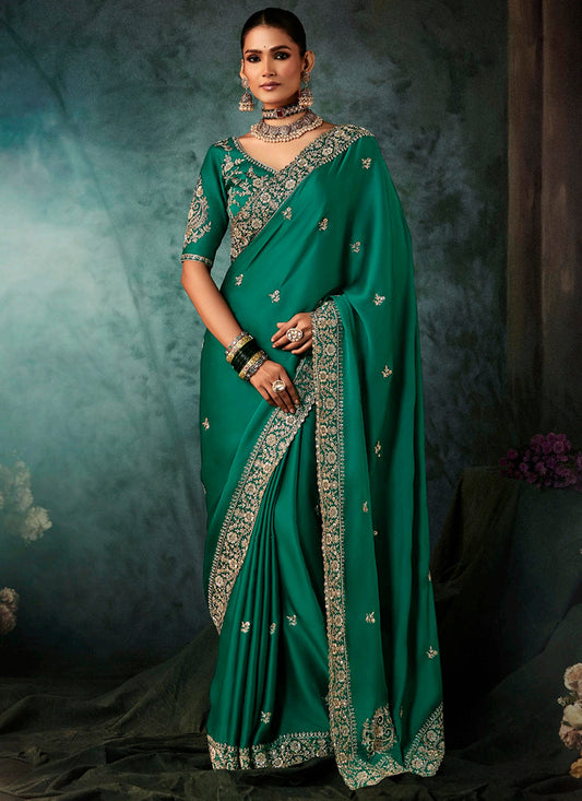 Pure Fancy Green Bridal Wear Heavy Work Bridal Saree 387351