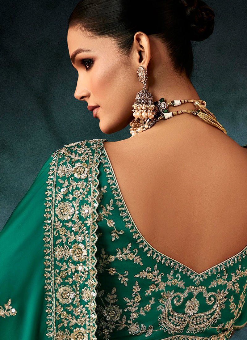 Pure Fancy Green Bridal Wear Heavy Work Bridal Saree 387351