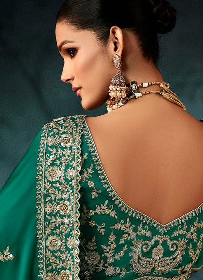 Pure Fancy Green Bridal Wear Heavy Work Bridal Saree 387351
