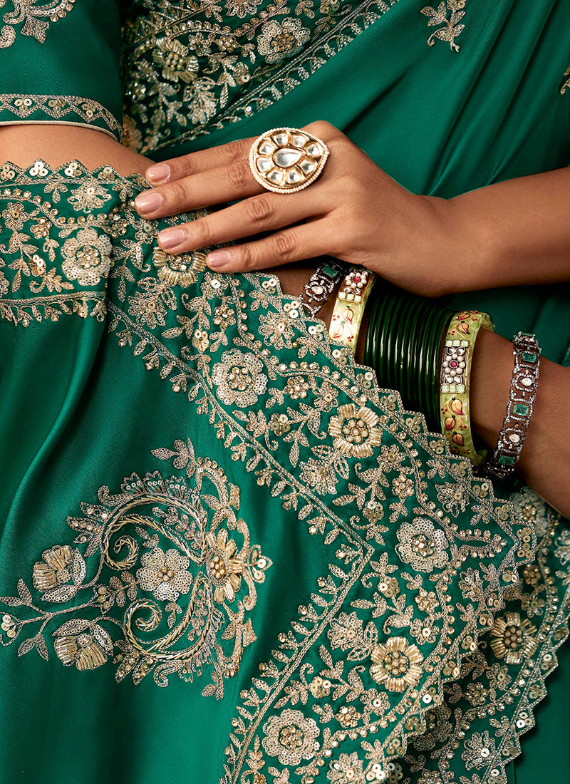 Pure Fancy Green Bridal Wear Heavy Work Bridal Saree 387351