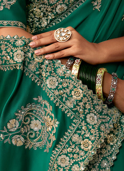 Pure Fancy Green Bridal Wear Heavy Work Bridal Saree 387351