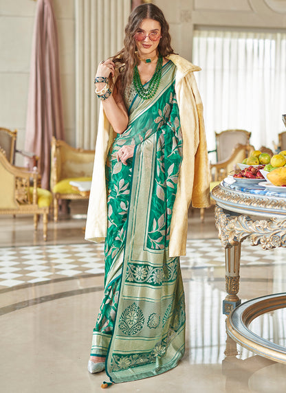 Pv Georgette Green Festival Wear Weaving Work Saree 385837