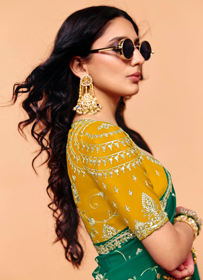 Green Satin Silk Sequins Work  Party Wear Saree SW124841