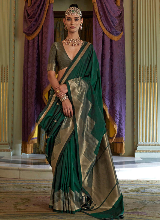 Green Silk Weaving Work Occasional Wear Saree SW720175