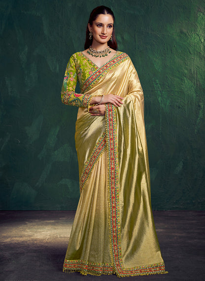 Green Silk Beads Work Wedding Wear Saree SW260297