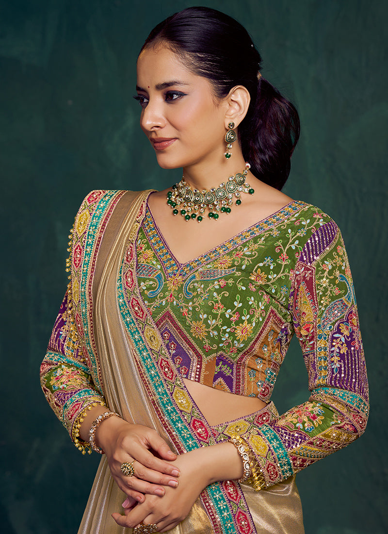 Green Silk Zari Work Wedding Wear Saree SW530132