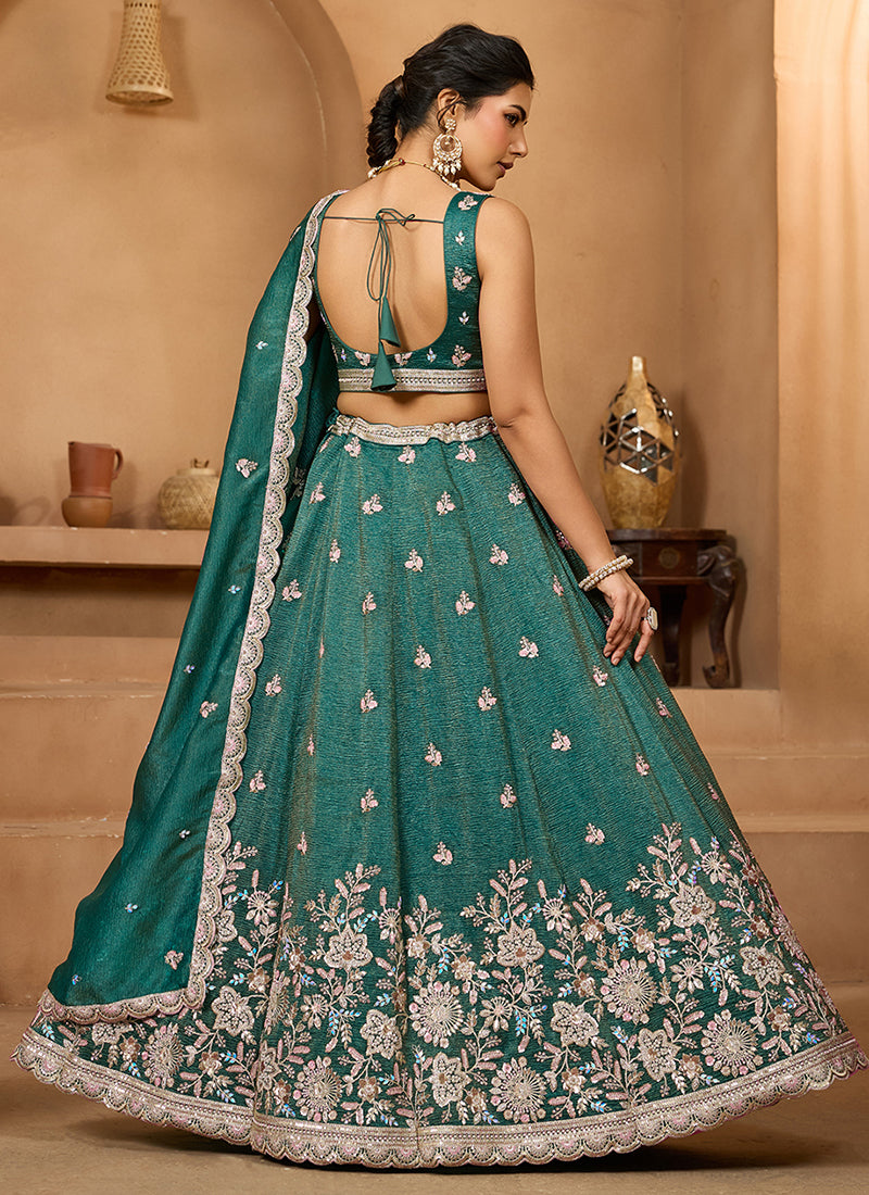 Tissue Green Bridal Lehenga Choli Embroidery Work Lehenga Choli 385343