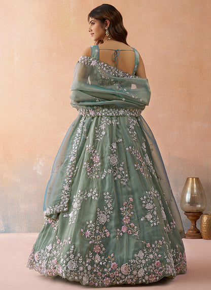 Green Tissue Bead Work Occasional Wear Lehenga Choli SW769023