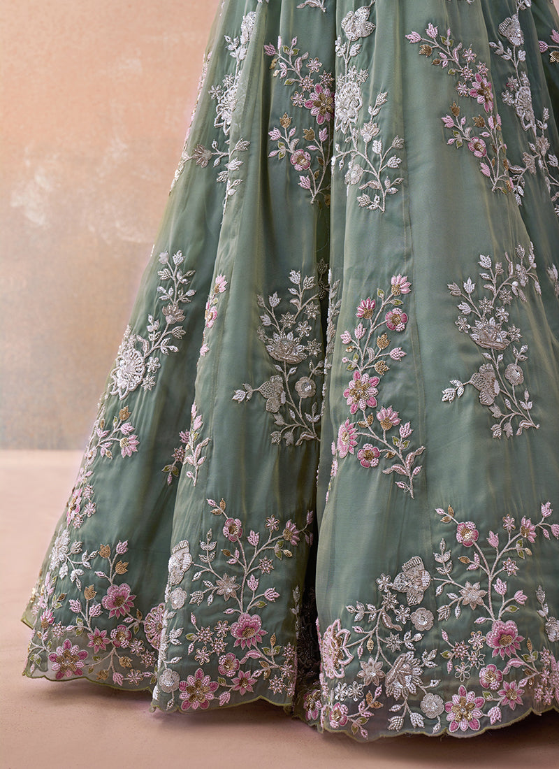 Green Tissue Bead Work Occasional Wear Lehenga Choli SW769023
