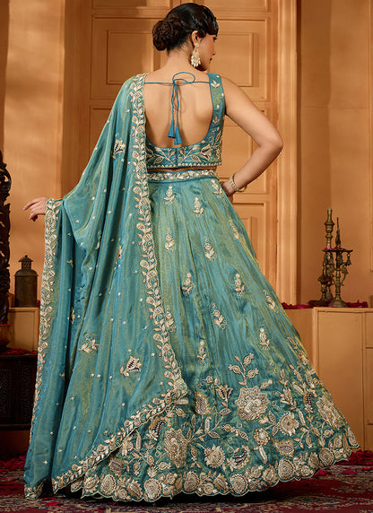 Tissue Green Wedding Wear Embroidery Work Lehenga Choli 385381
