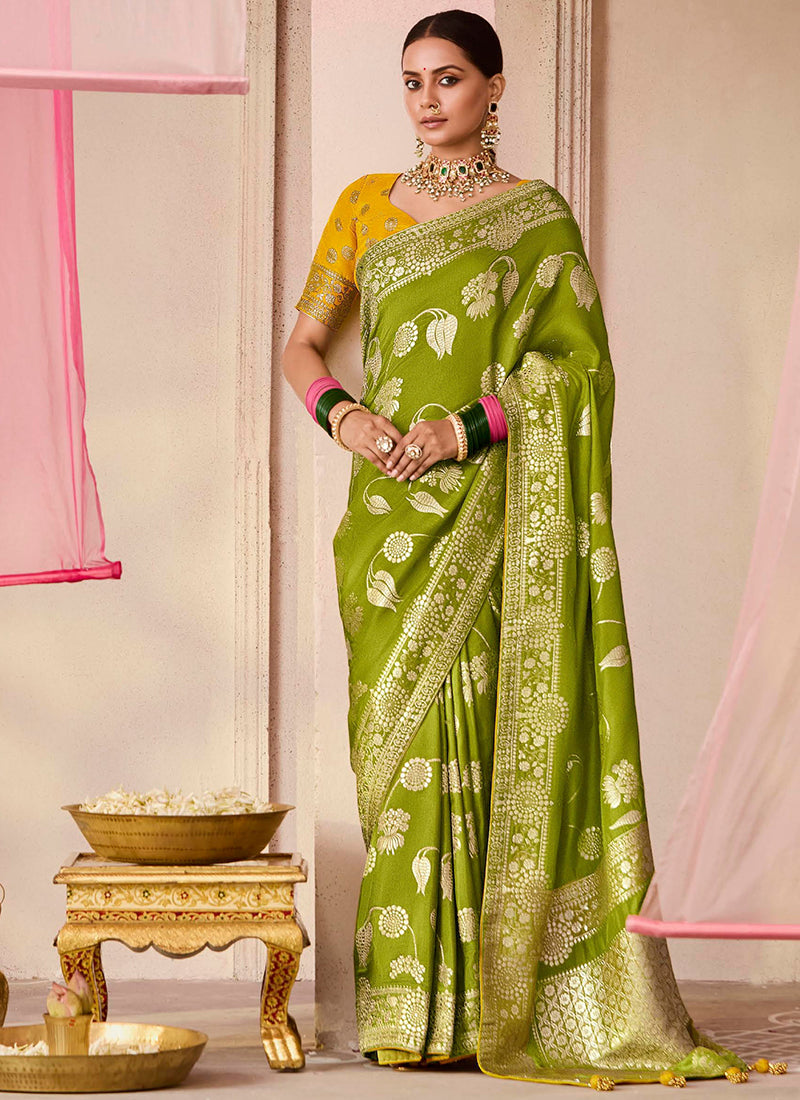 Green Viscose Silk Embroidery Work Occasional Wear Saree SW214793