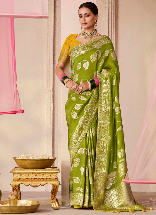 Green Viscose Silk Embroidery Work Occasional Wear Saree SW214793