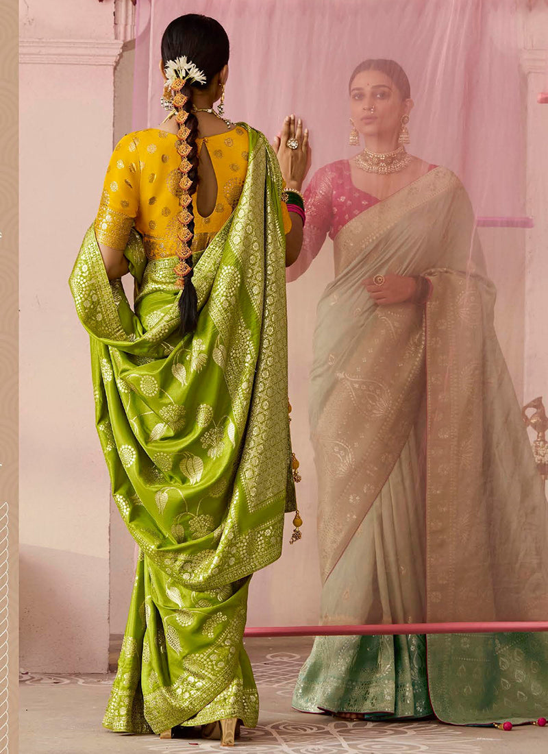 Green Viscose Silk Embroidery Work Occasional Wear Saree SW214793