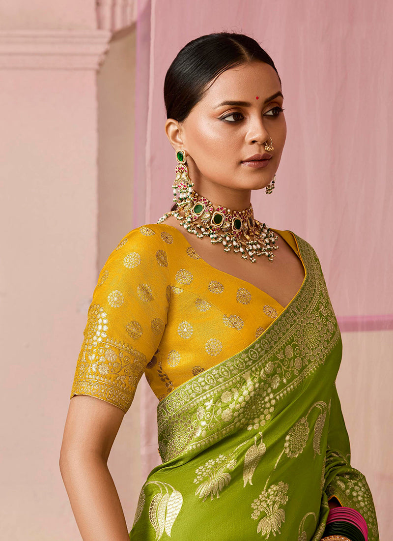 Green Viscose Silk Embroidery Work Occasional Wear Saree SW214793