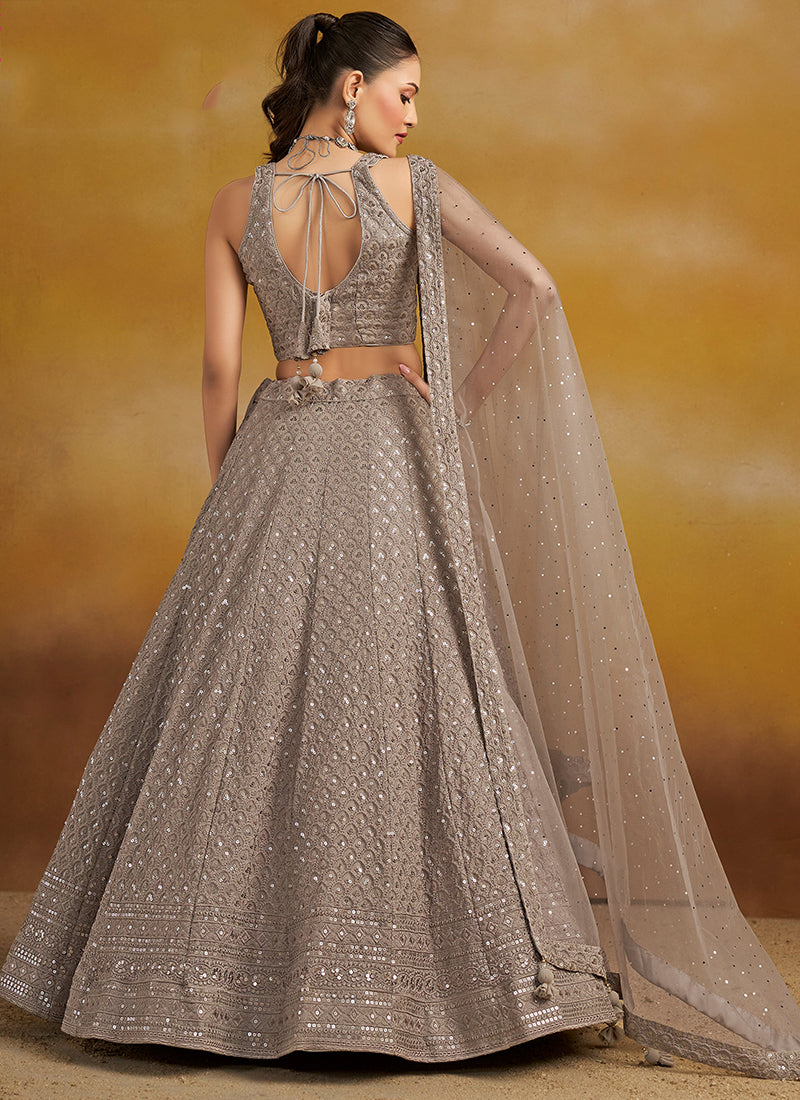 Georgette Brown Wedding Wear Thread Embroidery Work Lehenga Choli 385596