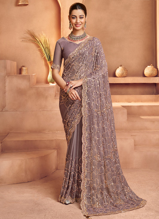 Tissue Grey Saree with Sequin Work for Wedding Wear 381707