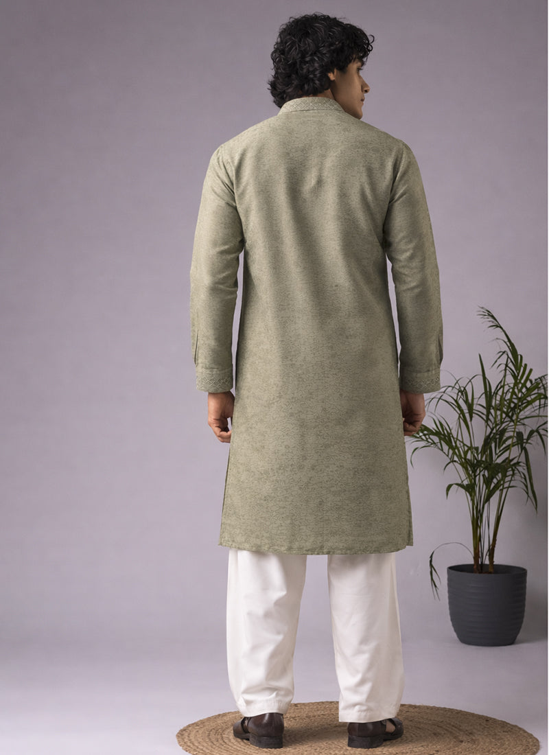 Grey Viscose Embroidery Work Festival Wear Readymade Kurta Pajama SW282042