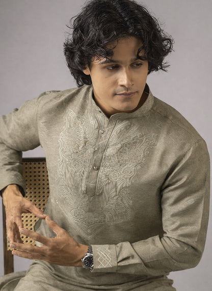 Grey Viscose Embroidery Work Festival Wear Readymade Kurta Pajama SW282042