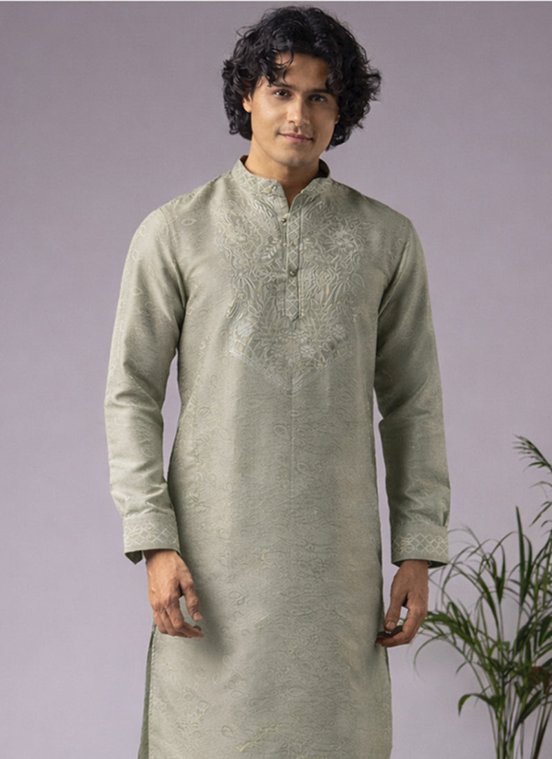 Grey Viscose Embroidery Work Festival Wear Readymade Kurta Pajama SW282042