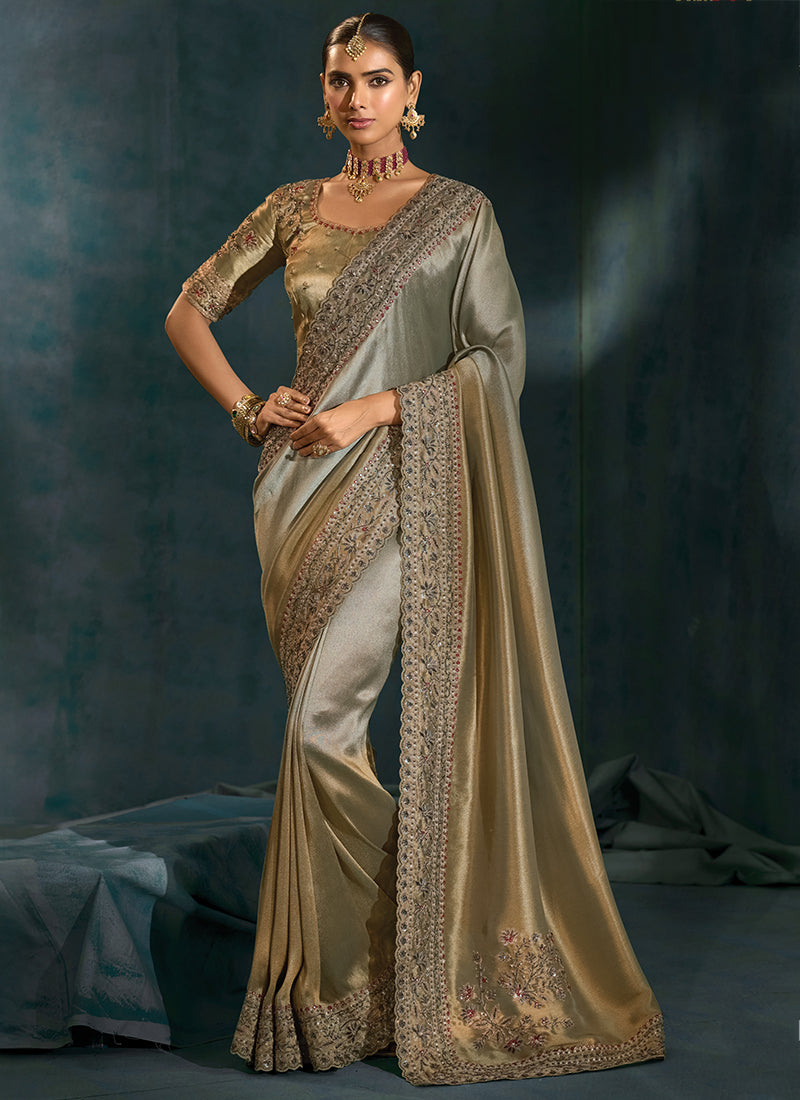 Ziraf Silk Grey Designer Saree with Heavy Work for Bridal Wear 384673