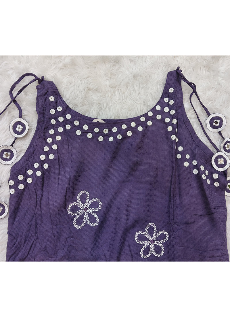 Lavender Mirror Details Sleeveless Kurta Set with Palazzo and Dupatta L-731090