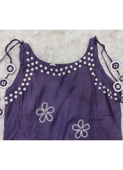 Lavender Mirror Details Sleeveless Kurta Set with Palazzo and Dupatta L-731090