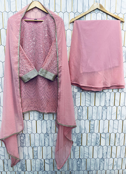 Faux Georgette Light Pink Eid Wear Embroidery Work Readymade Plazzo Suit 387199