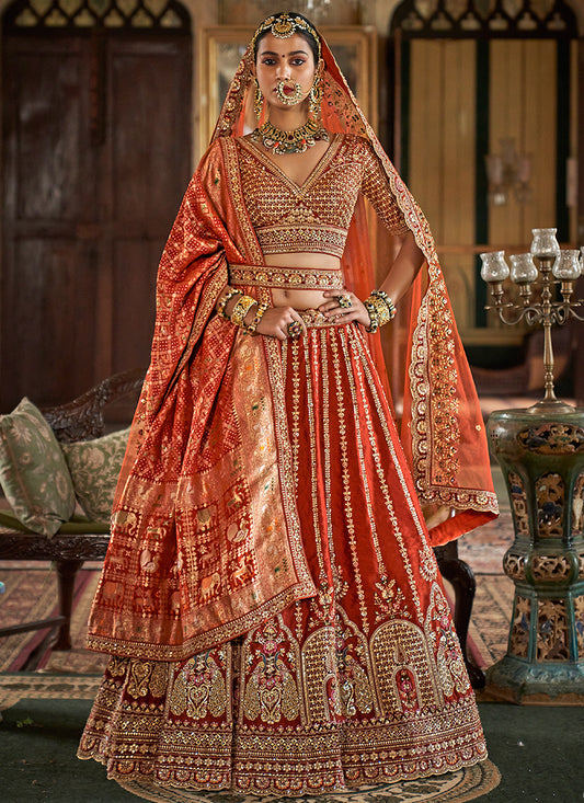 Tone Silk Bridal Lehenga Choli with Heavy Embroidery Work for Bridal Wear
