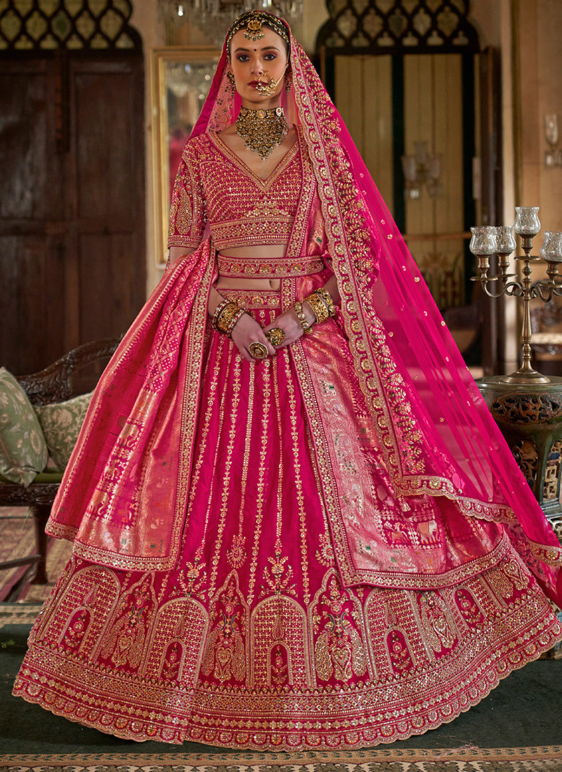 Tone Silk Bridal Lehenga Choli with Heavy Embroidery Work for Bridal Wear
