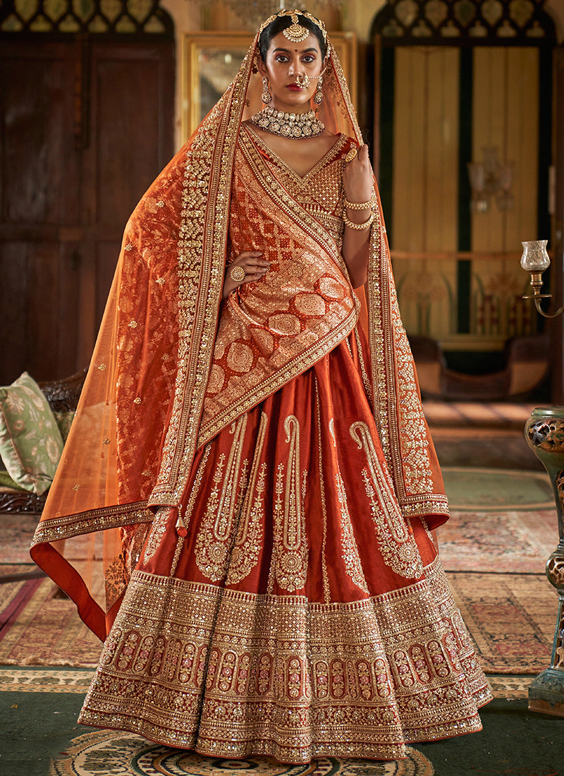 Tone Silk Bridal Lehenga Choli with Heavy Embroidery Work for Bridal Wear