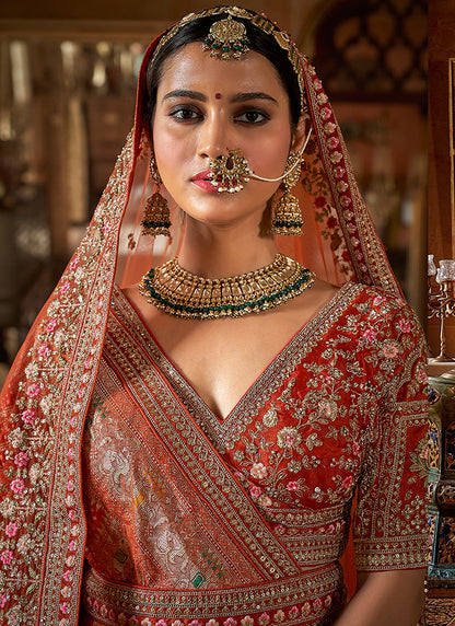 Tone Silk Orange Bridal Lehenga Choli with Sequin Work for Bridal Wear 384014