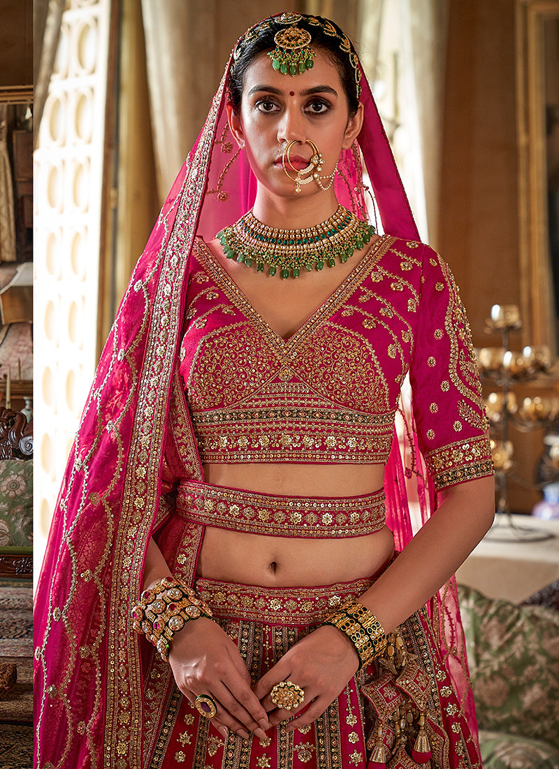 Tone Silk Rani Pink Bridal Lehenga Choli with Sequin Work for Bridal Wear 384017