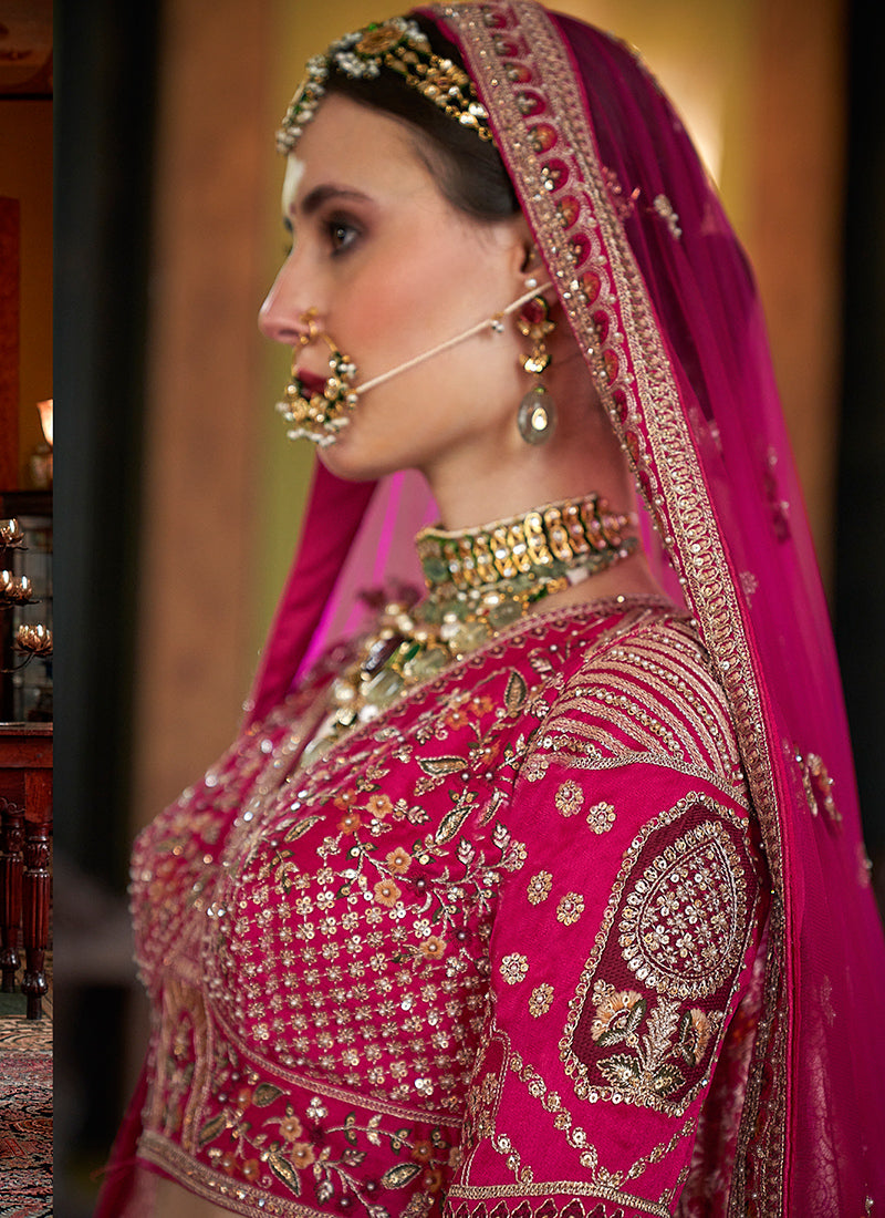Tone Silk Rani Pink Bridal Lehenga Choli with Sequin Work for Bridal Wear 384018