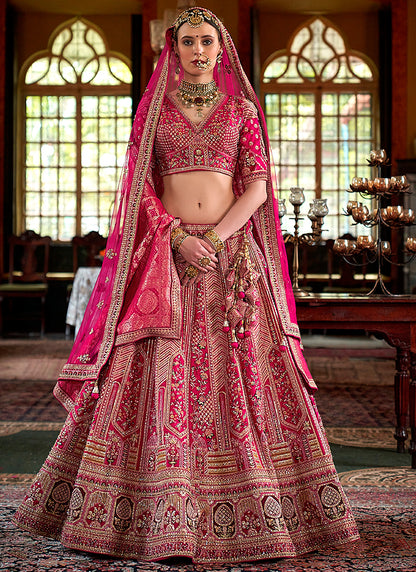 Tone Silk Rani Pink Bridal Lehenga Choli with Sequin Work for Bridal Wear 384018