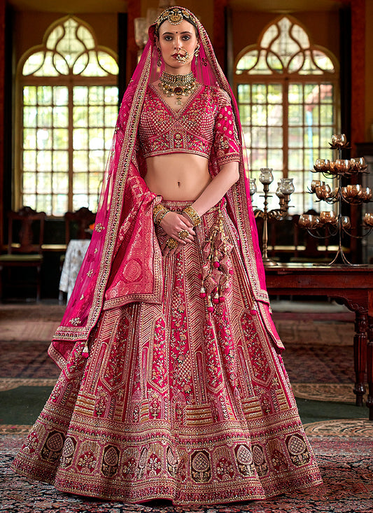 Tone Silk Rani Pink Bridal Lehenga Choli with Sequin Work for Bridal Wear 384018