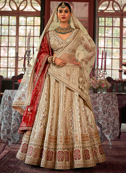 Tone Silk Ivory Bridal Lehenga Choli with Sequin Work for Bridal Wear 384019