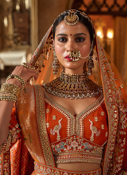 Tone Silk Orange Bridal Lehenga Choli with Sequin Work for Bridal Wear 384022