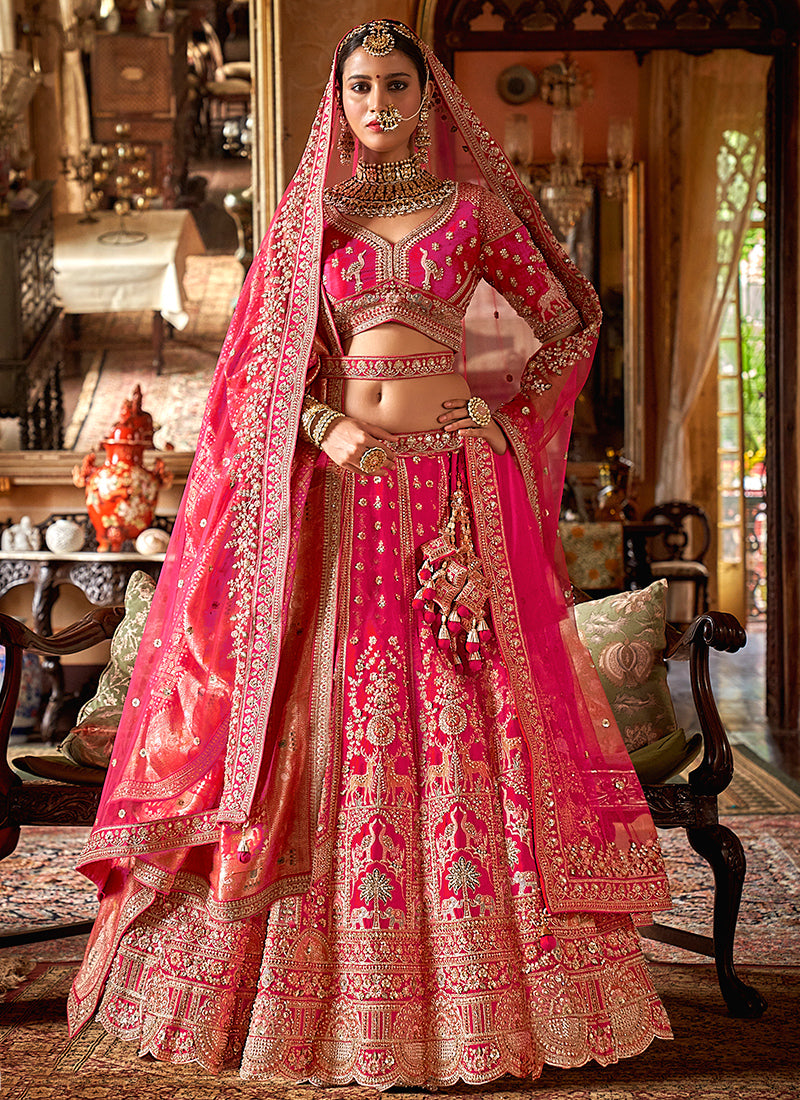 Tone Silk Pink Bridal Lehenga Choli with Sequin Work for Bridal Wear 384023